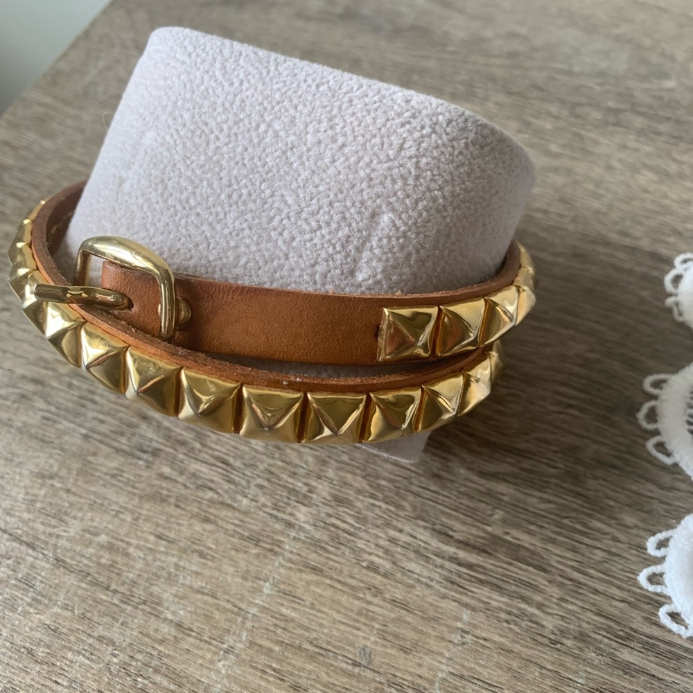 Victoria Emerson gold studded camel leather wrap bracelet - Picture 6 of 7